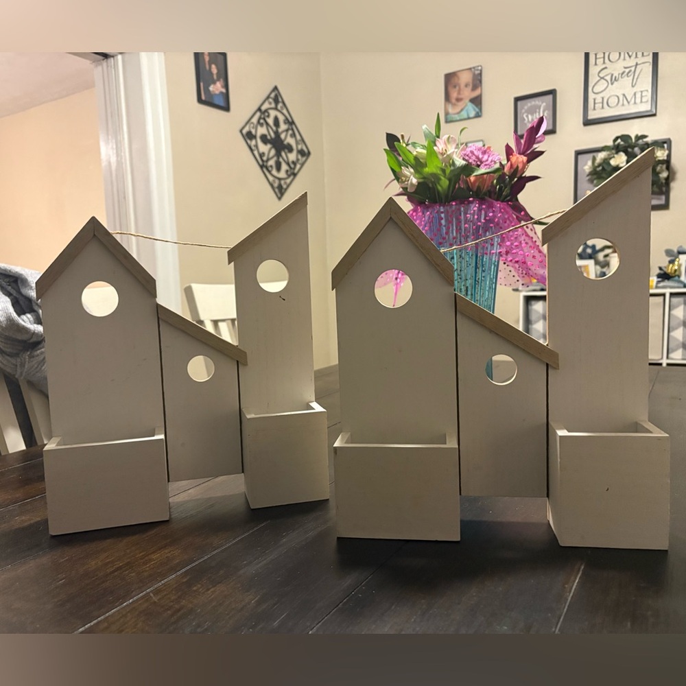 Set of White Wooden Birdhouses
